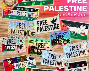 Free Palestine Holographic Sticker Pack – Waterproof Stickers with Flag, Peace Dove, Activism Decals