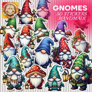 Whimsical Gnome Sticker Pack – Handmade Vinyl and Holographic Stickers