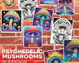 Psychedelic Mushroom Sticker Pack – 50 Waterproof Trippy Vinyl Stickers