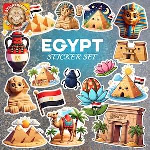 Egypt Sticker Pack – Vinyl and Holographic Stickers with Pyramids, Pharaohs, Sphinx