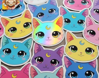 Holographic Cat Stickers Pack: 50 Waterproof Kawaii Decals