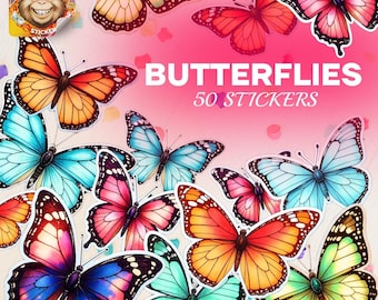 Butterfly Sticker Pack: 50 Pastel & Colorful Vinyl Decals