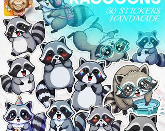 Stickers Kawaii wasbeer - 50 stuks glanzende of holografische vinylstickers