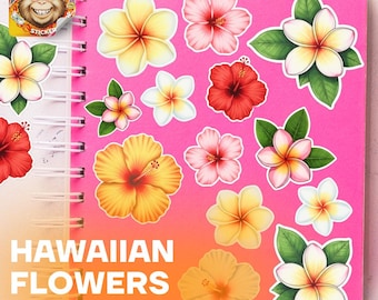 Hawaiian Flower Sticker Pack – 50 Tropical Hibiscus and Plumeria Vinyl Stickers