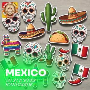 Mexican Stickers Set: Handmade Vinyl & Holographic Fiesta Decals