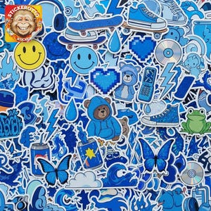 Blue Aesthetic Vinyl Sticker Pack – Waterproof Cute Aesthetic Laptop Stickers, Scrapbook, Water Bottle Decals Gift Set - 50/100/200 Stickers