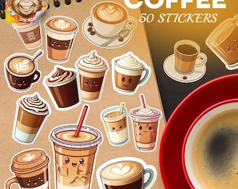 Coffee Sticker Pack – 50 Waterproof Vinyl Latte Art Stickers