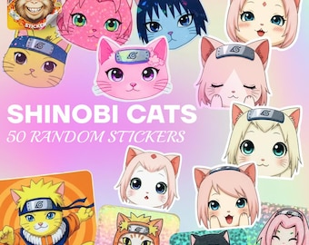 Shinobi Cat Vinyl Stickers: Waterproof Anime Ninja Decals - 50 Pack
