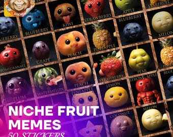 Viral Fruit Meme Stickers: 50pcs Glossy or Holographic Vinyl Decals