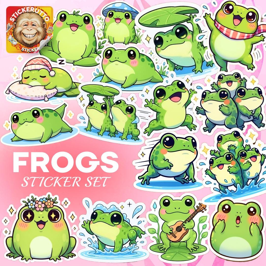 Kawaii Frog Sticker Pack: Cottagecore Vinyl Decals for Laptop & Journal ...