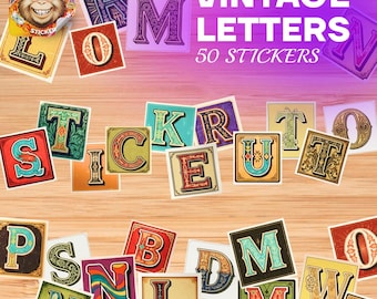 Vintage stickerpakket alfabet – 50 retro vinylletterstickers