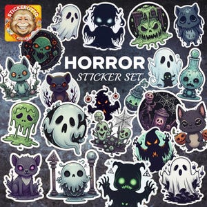 Horror Sticker Pack: Creepy Gothic Ghosts, Monsters, and Bats