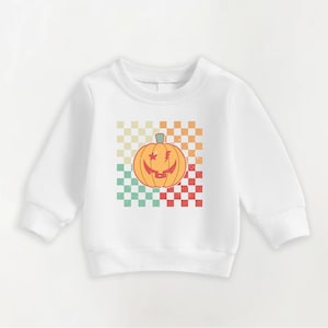 Retro Pumpkin Toddler Sweatshirt, Cute Baby Bodysuit, Girls Halloween Baby Shirt - Fall Kids Outfit, Spooky Season Gift for Girls