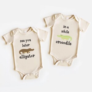 Twin Baby Bodysuit, Baby Shirt, Toddler Sweatshirt - See You Later Alligator & In a While Crocodile Twin Outfit, Cute Twin Clothing Gift Set