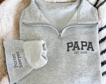 Embroidered Custom Papa Quarter Zip Sweatshirt, Personalized Papa Zip Pullover, Kids Names Gift for Papa, Grandpa Quarter Zip, Family Gift