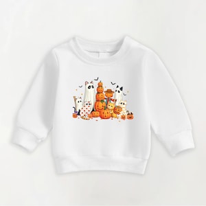 Halloween Ghost Toddler Sweatshirt, Cat Baby Bodysuit, Spooky Cat Baby Shirt - Boo Baby Outfit, Black Cat Pumpkin Baby Gift