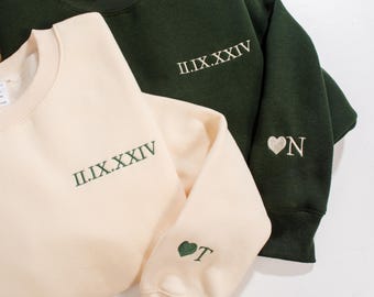 Custom Embroidered Roman Numeral Hoodie, Gift for Couples, Anniversary Gift for Her, Custom Wedding Date, Personalized Wedding Gift