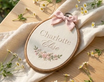 Personalized Oval Embroidery Hoop with Baby Floral: Baby Name Sign, Nursery Decor, baby girl decor,  newborn name gift, baby room sign