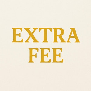 May include: The words "EXTRA FEE" are displayed in a bold, golden-yellow font against a cream-colored background. The text is centered, and the letters are slightly shadowed, giving a 3D effect.