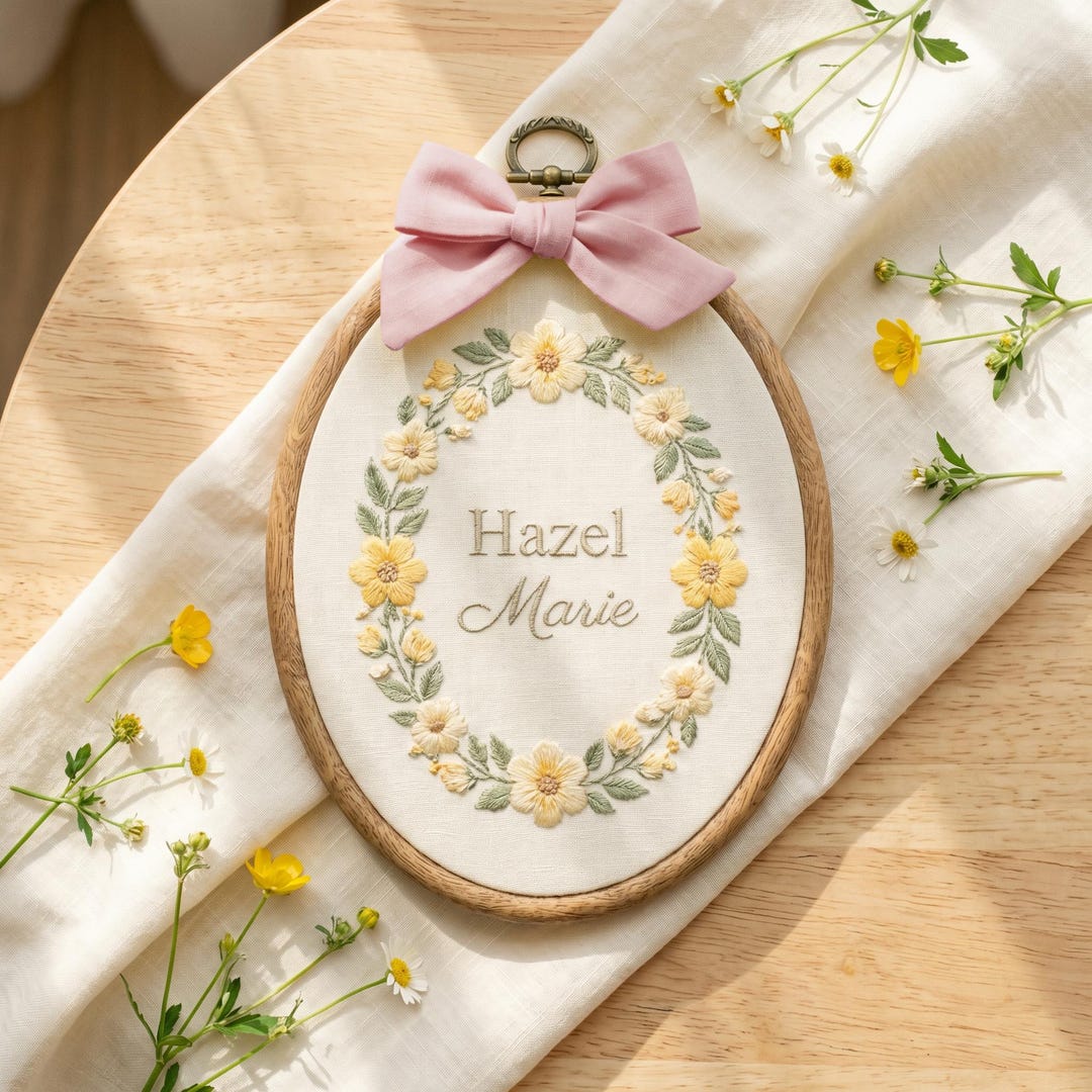 Personalized Floral Baby Name Embroidery Hoop, Custom Nursery Wall ...