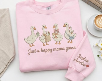 Embroidered Mama Goose Sweatshirt, Trendy Motherhood Crewneck, Funny Mom Gift