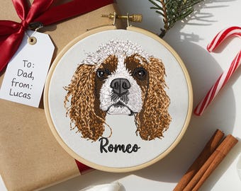 Custom Pet Portrait Embroidery Hoop Art: Handmade Dog Memorial Keepsake