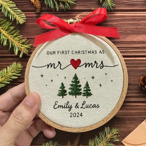 Personalized First Christmas Embroidered Ornament, Newlywed Gift
