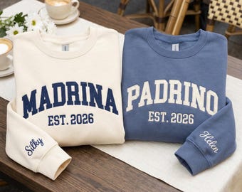 Embroidered Godparent Sweatshirt, Custom Kid Name Sleeve, Godparent Proposal Gift