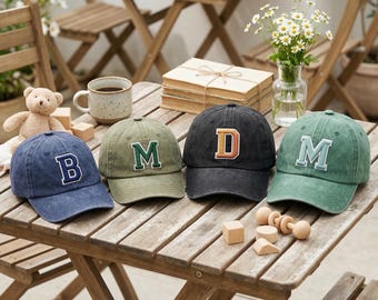 Custom Toddler Baseball Cap, Puff Embroidery Initial Hat, Adjustable Letter, Kids Accessory