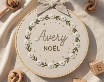 Custom Embroidered Baby Name Hoop: Floral Nursery Decor Gift
