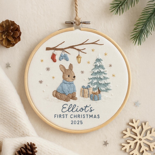 Personalized Embroidered Baby's First Christmas Ornament, Keepsake Gift