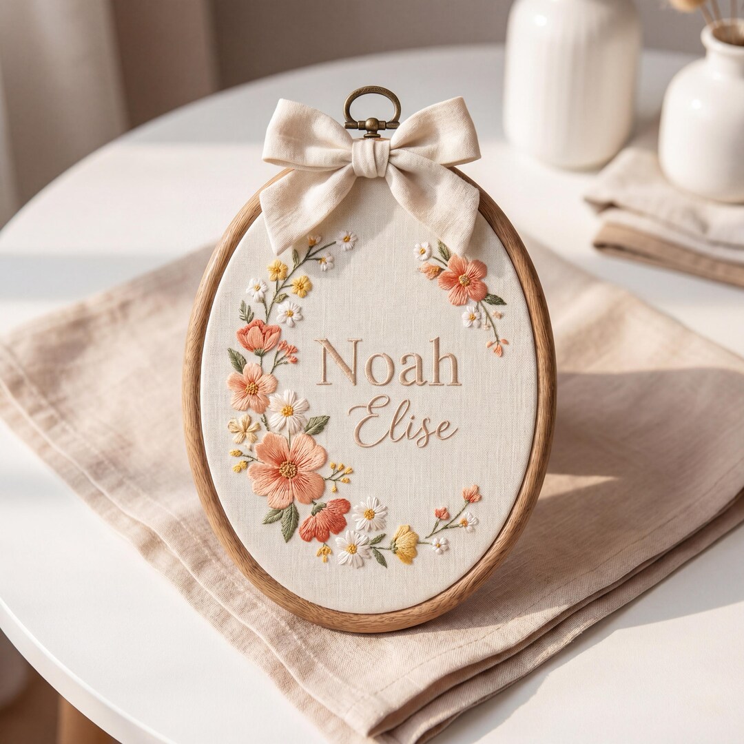 Personalized Floral Name Hoop, Baby Girl Nursery Decor, Custom ...