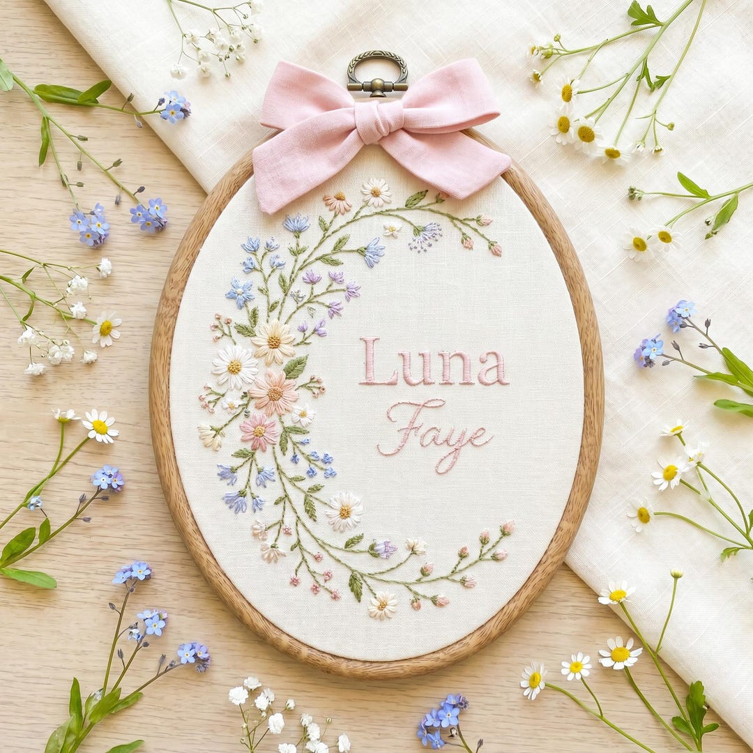 Personalized Oval Embroidery Hoop With Baby Floral: Baby Name Sign ...
