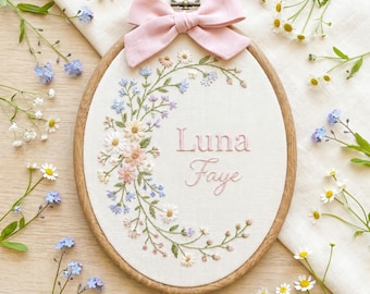 Personalized Oval Embroidery Hoop with Baby Floral: Baby Name Sign, Nursery Decor, baby girl decor,  newborn name gift, baby room sign