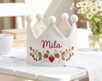 First Birthday Crown Personalized, Strawberry Baby Crown, Embroidered Name Crown, Toddler Birthday Crown, Custom Baby Gift, Berry Birthday