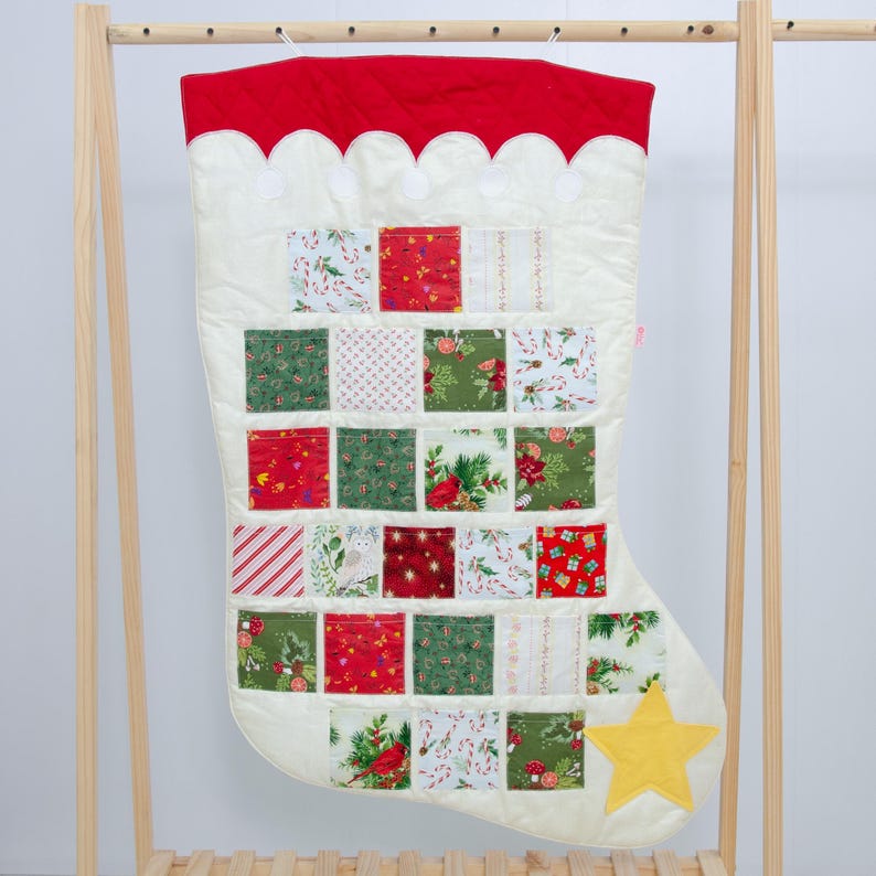 Cardinal Spruce Tree Personalized Fabric Advent Calendar 2026, Quilted Cotton Christmas ...