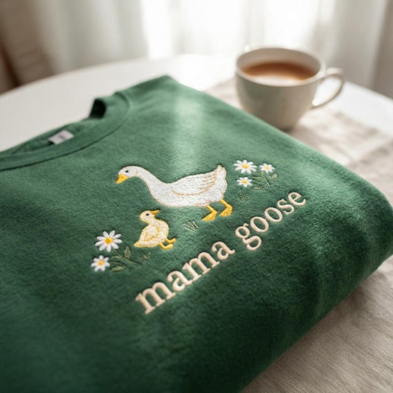Embroidered Goose Mama Sweatshirt, Cozy New Mom Crewneck