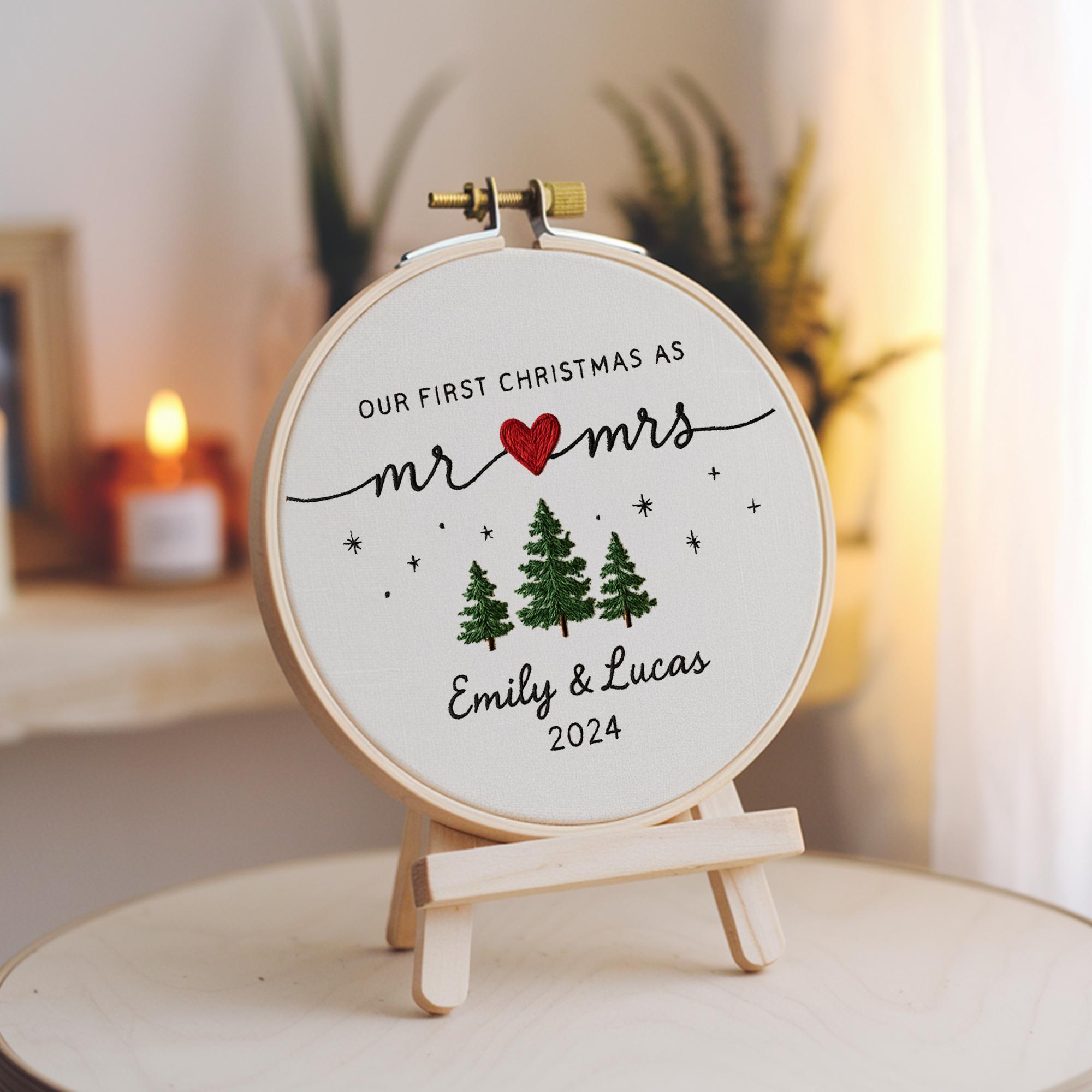 First Christmas as Mr & Mrs Ornament,Personalized Embroidered Hoop with Names  Year, Newlywed Christmas Gift 2025
