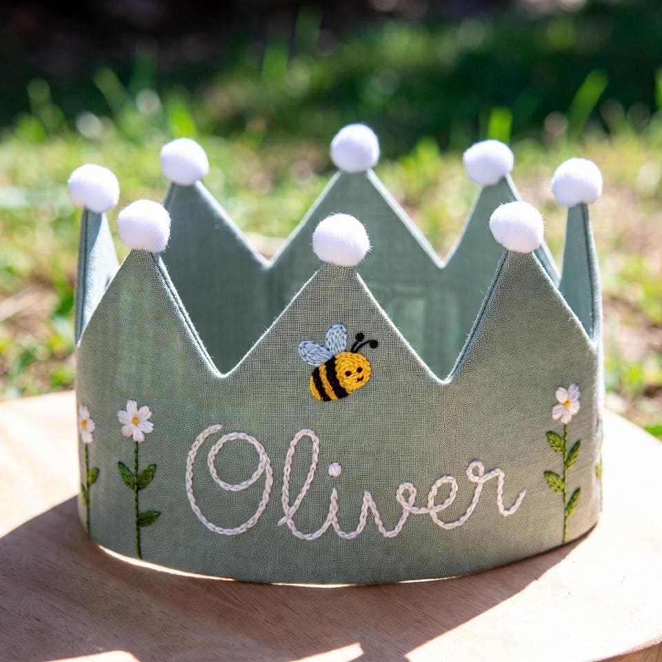 Personalized Hand-embroidered Linen Birthday Crown – Ocean Theme
