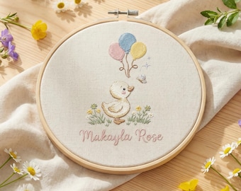 Custom Baby Name Hoop, Goose with Balloons Embroidery, Nursery Wall Decor, Birth Announcement Plaque