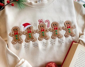 Embroidered Gingerbread Cookies Christmas Sweatshirt, Festive Outfit
