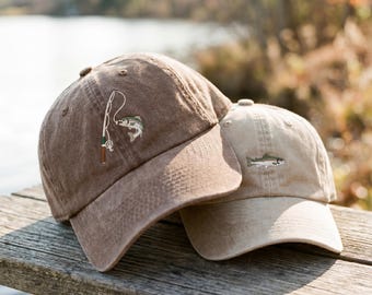 Matching Fishing Dad and Kid Hats, Embroidered Fish Caps Set, Father Son Fishing Gift, Outdoor Dad Hat Set