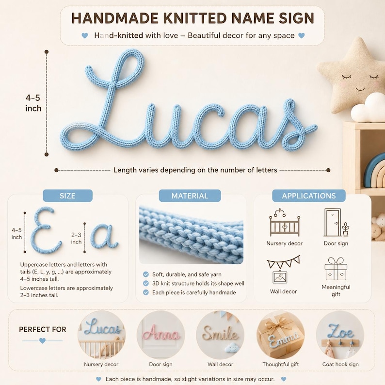 Custom Knitted Wire Name Sign, Nursery Wall Decor, Personalized Script ...
