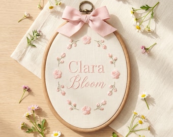 Minimalist Floral Name Embroidered Hoop, Custom Baby Name Sign, Personalized Nursery Decor, Baby Girl Gift, Newborn Keepsake