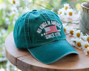 No Kings In America Embroidered Hat, Hat Gift For Anti MAGA, Anti-Trump Hat, Democracy Embroidered Hat, Protest Hat, Patriotic Hat