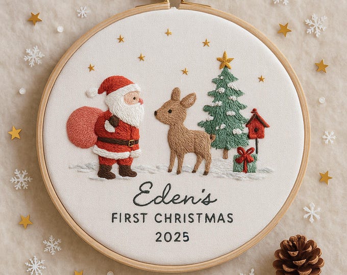 Personalized Embroidered Baby's First Christmas Ornament Keepsake