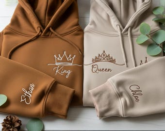 Personalised Hoodie With Name & Date – King Queen Couple Jumper Gift (S-5XL)