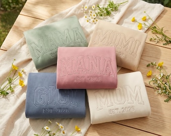 Custom Embroidered Mama Sweatshirt, Personalized Mom Crewneck EST Year