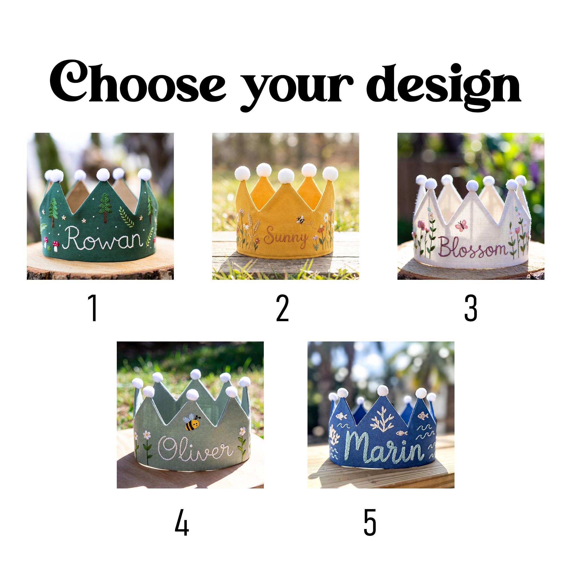 Personalized Hand-embroidered Linen Birthday Crown – Ocean Theme