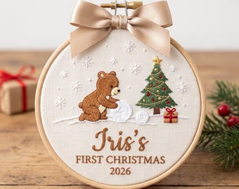 Personalized Baby’s First Christmas Hoop Ornament 2026, Personalized Baby First Christmas Bear Ornament, New Parent Gift, Baby Name Keepsake